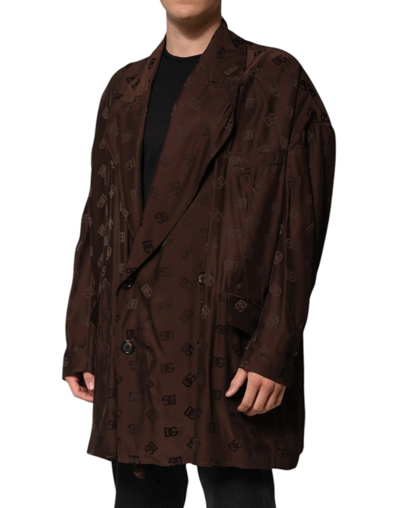 Dolce & Gabbana Brown Polyester Logo Monogram Coat Jacket