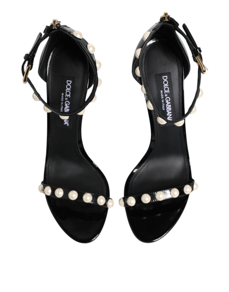 Dolce & Gabbana Black KEIRA Pearl Embellished Sandals Shoes