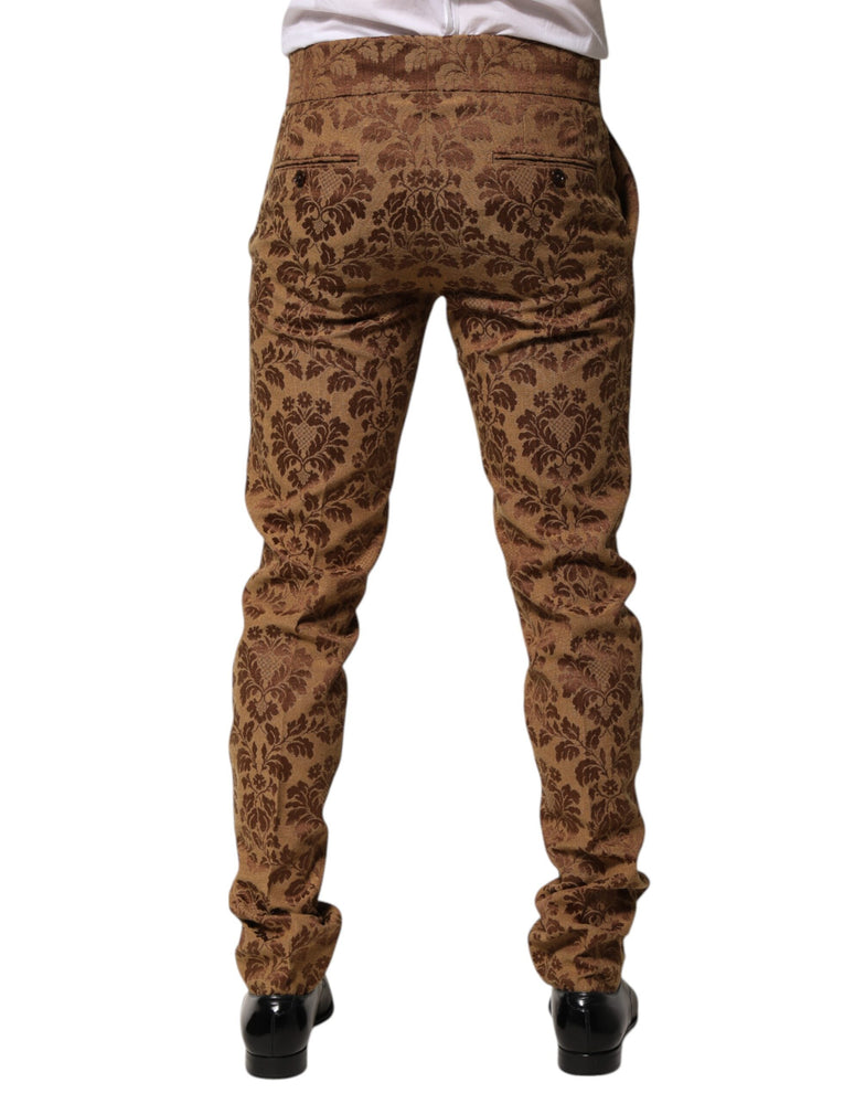 Dolce & Gabbana Brown Floral Jacquard Men Skinny Trouser Pants
