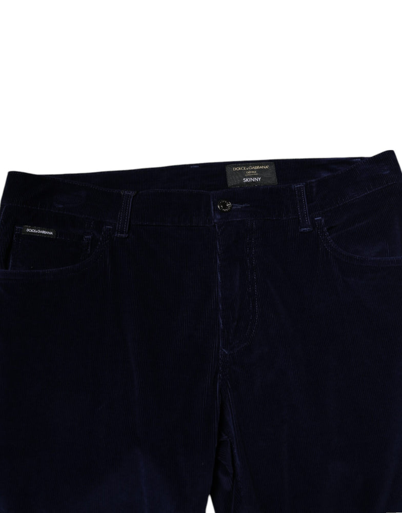 Dolce & Gabbana Navy Blue Cotton Tapered Formal Trouser Pants