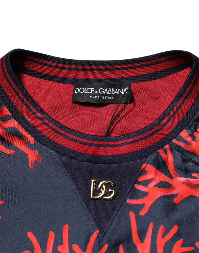 Dolce & Gabbana Navy Red Silk Coral Print Pullover Sweater