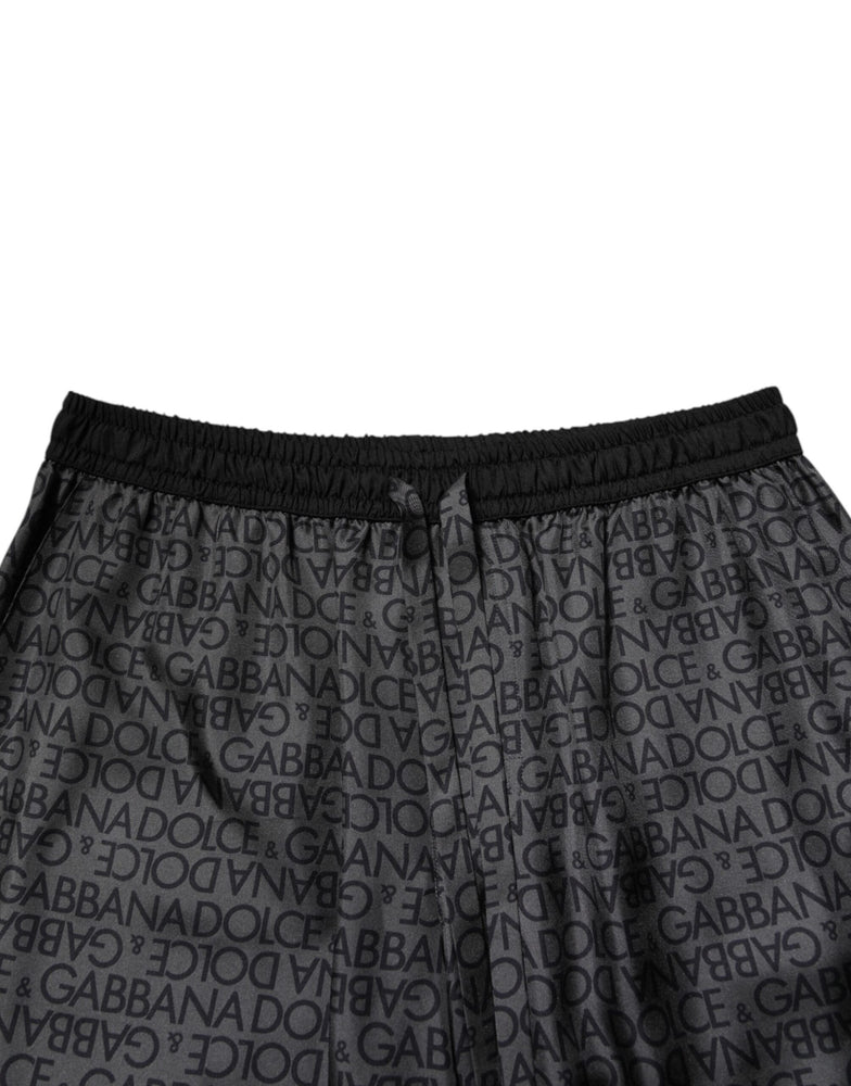 Dolce & Gabbana Gray Black Silk DG Logo Men Bermuda Shorts