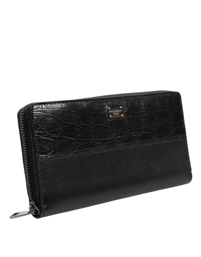 Dolce & Gabbana Black Leather Logo Plaque Zip Around Continental Wallet