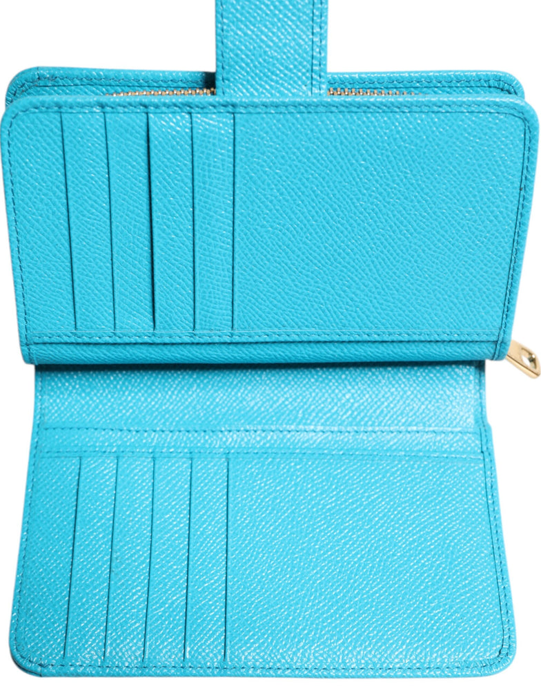 Dolce & Gabbana Light Blue Leather Bifold Continental Clutch Wallet
