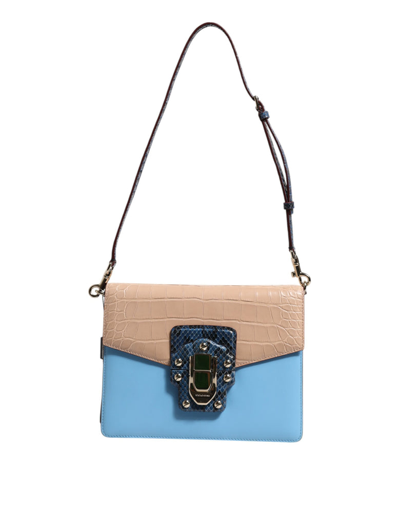 Dolce & Gabbana Blue Beige Exotic Leather LUCIA Crossbody Bag