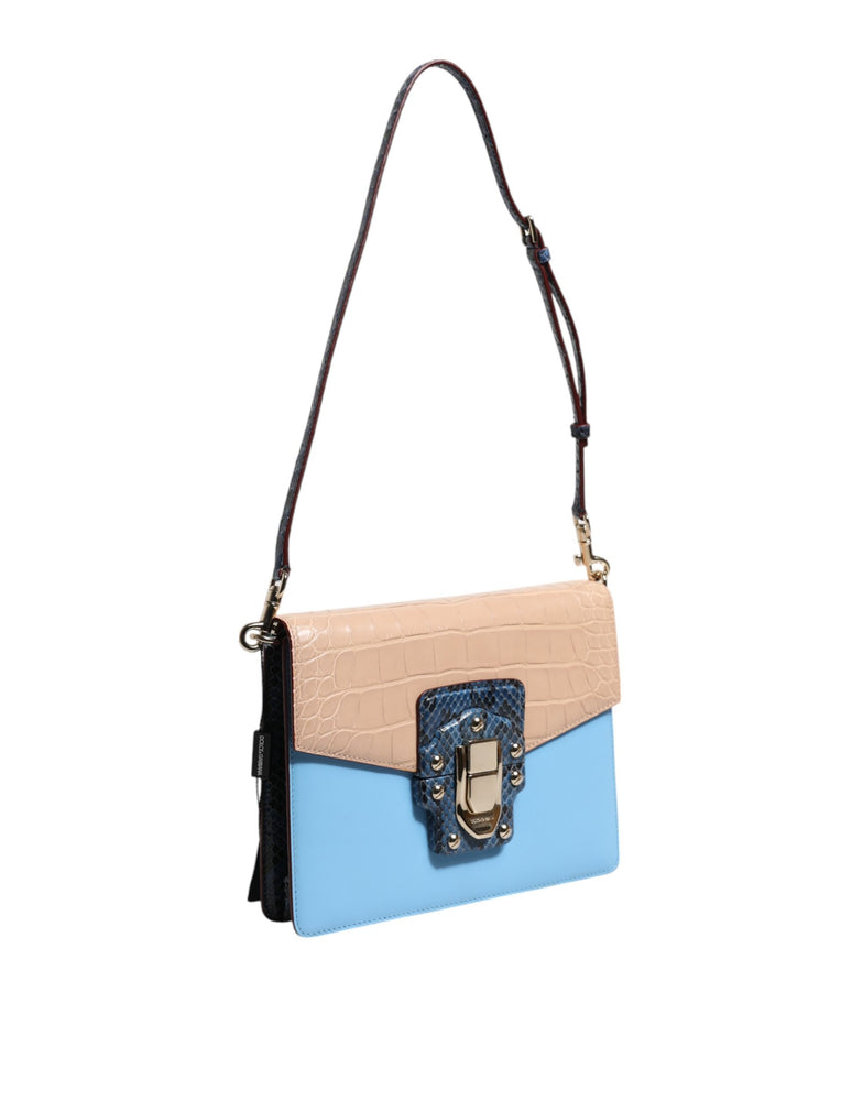 Dolce & Gabbana Blue Beige Exotic Leather LUCIA Crossbody Bag