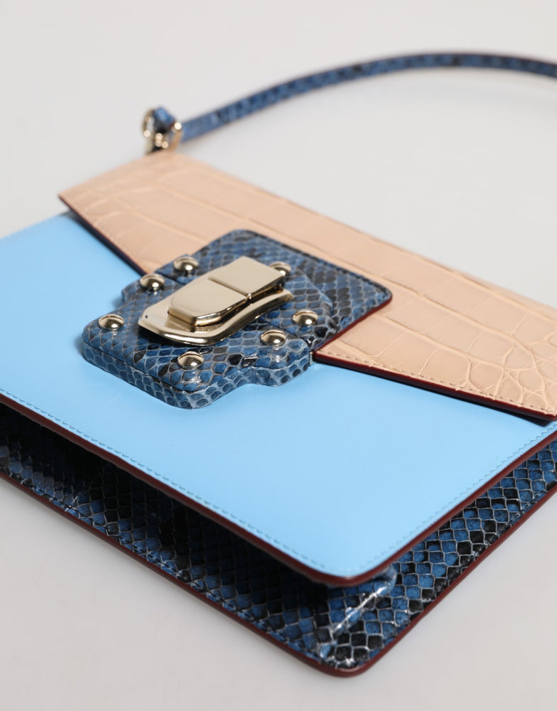 Dolce & Gabbana Blue Beige Exotic Leather LUCIA Crossbody Bag