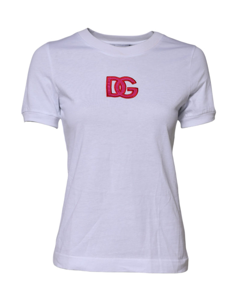 Dolce & Gabbana White Cotton DG Logo Embroidery Top T-shirt
