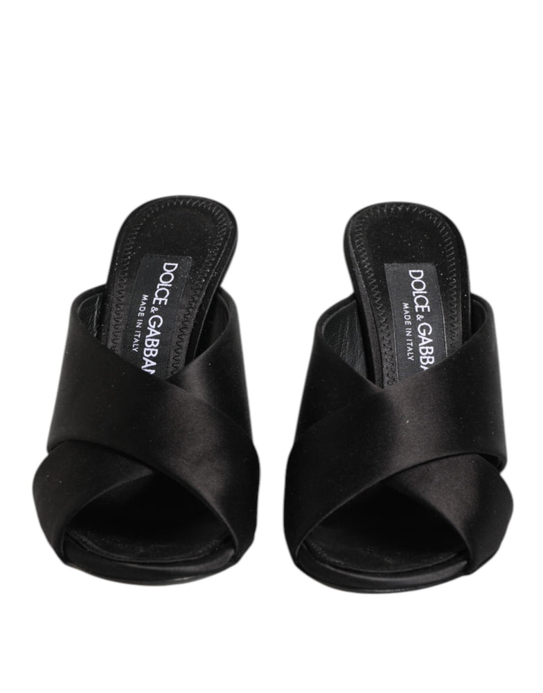 Dolce & Gabbana Black Logo KEIRA Satin Slides Sandals Shoes
