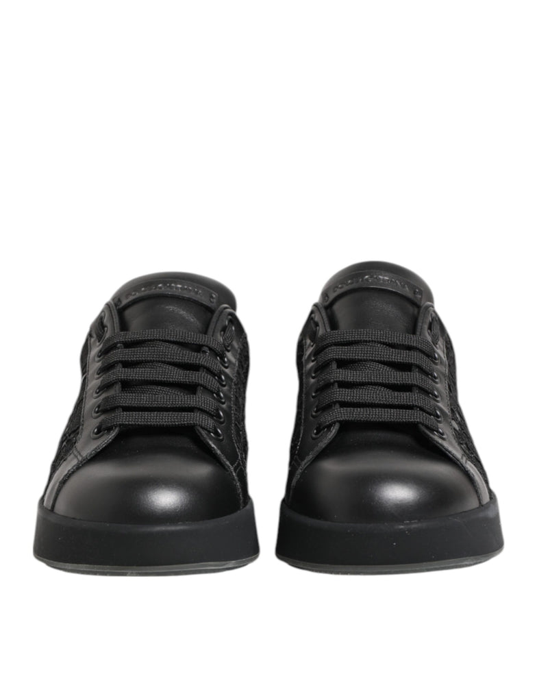 Dolce & Gabbana Black Floral Lace Low Top Sneakers Shoes