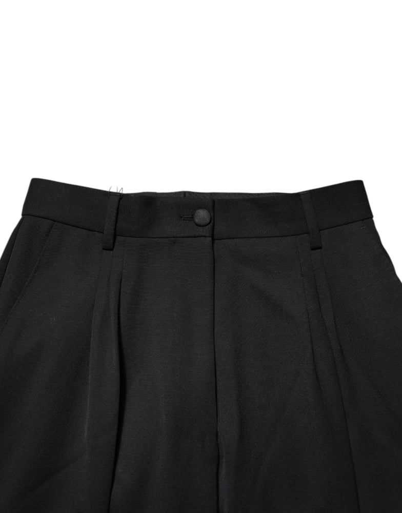 Dolce & Gabbana Black Zip Detailed Wool Straight Leg Pants