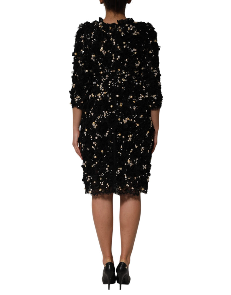 Dolce & Gabbana Black Viscose Pearl Embellishment Shift Dress
