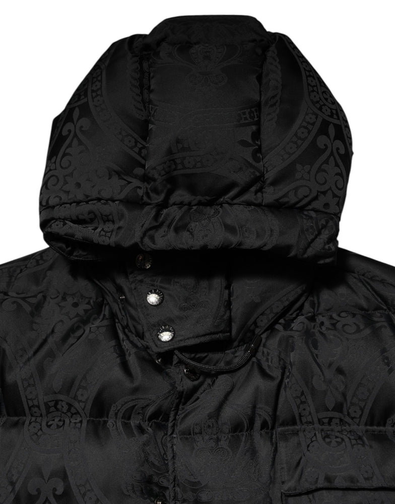 Dolce & Gabbana Black Jacquard Quilted Puffer Hooded Jacket