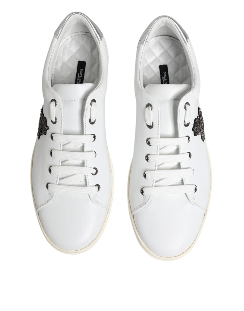 Dolce & Gabbana White Crown Bee Leather Low Top Sneakers Shoes