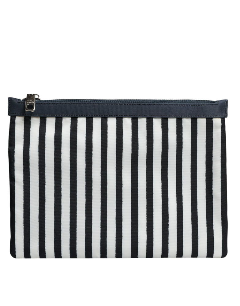 Dolce & Gabbana Black White Striped Logo Plaque Clutch Borse Pouch Bag