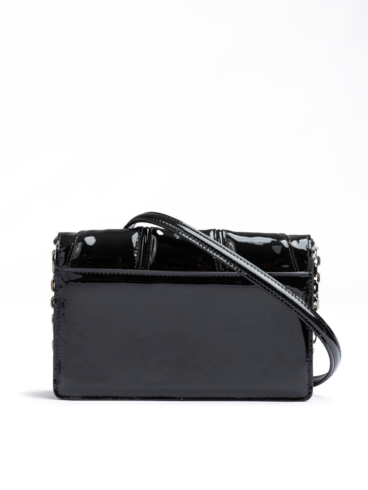 Ferrari Black GT patent leather bag with chain