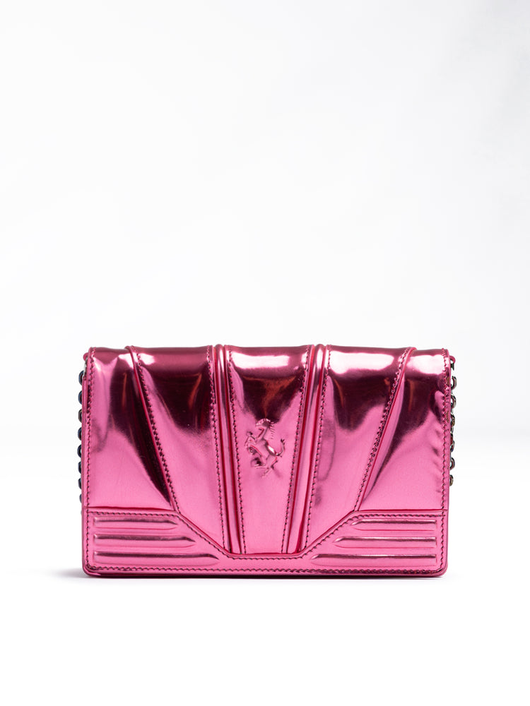 Ferrari Metal Pink GT patent leather bag with chain