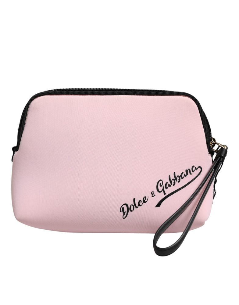 Dolce & Gabbana Pink Solid Nylon DG Logo Print Clutch Zip Borse Pouch Bag