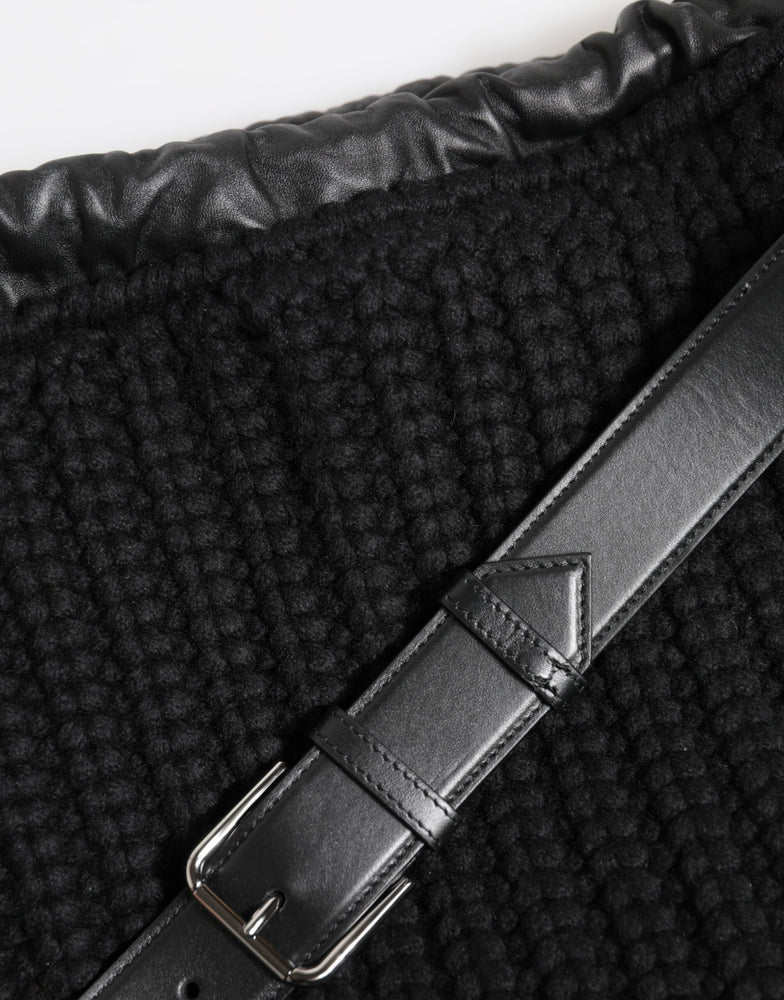 Dolce & Gabbana Black Cashmere Knitted Leather Shoulder Women Borse Bag