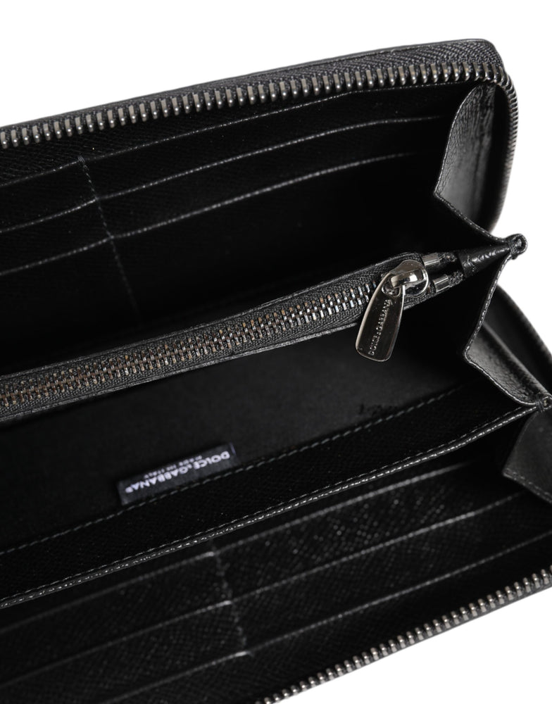 Dolce & Gabbana Black Gray Leopard Leather Zip Around Continental Wallet