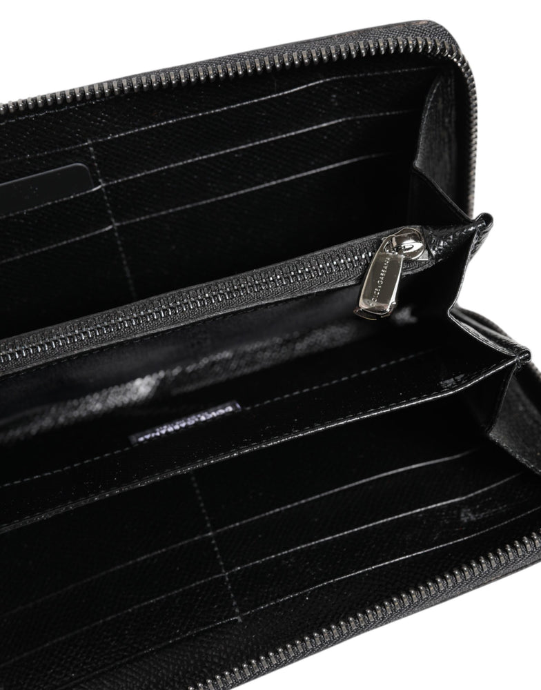 Dolce & Gabbana Black Gray Leopard Leather Zip Around Continental Wallet