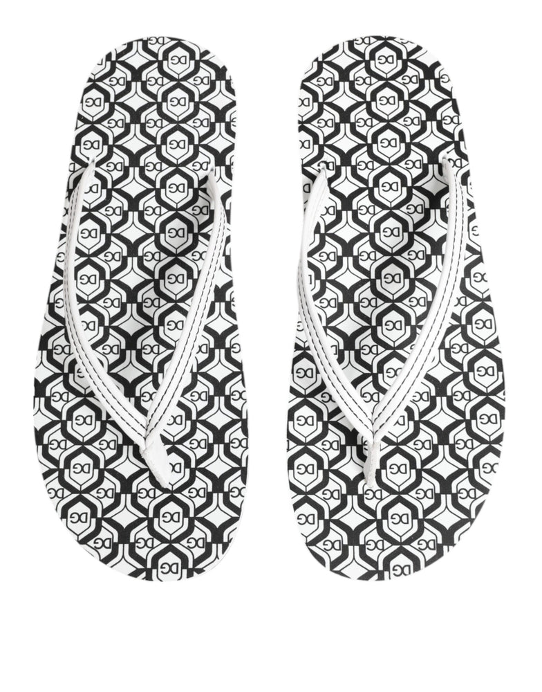 Dolce & Gabbana Black White Logo Beachwear Flats Slipper Shoes