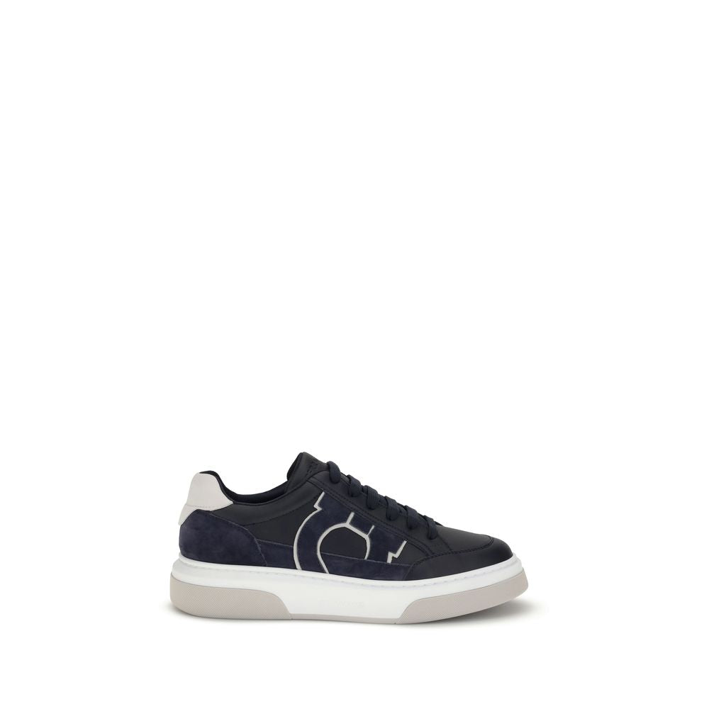 Ferragamo Blue Calf Leather Bos Taurus Low Top Sneakers