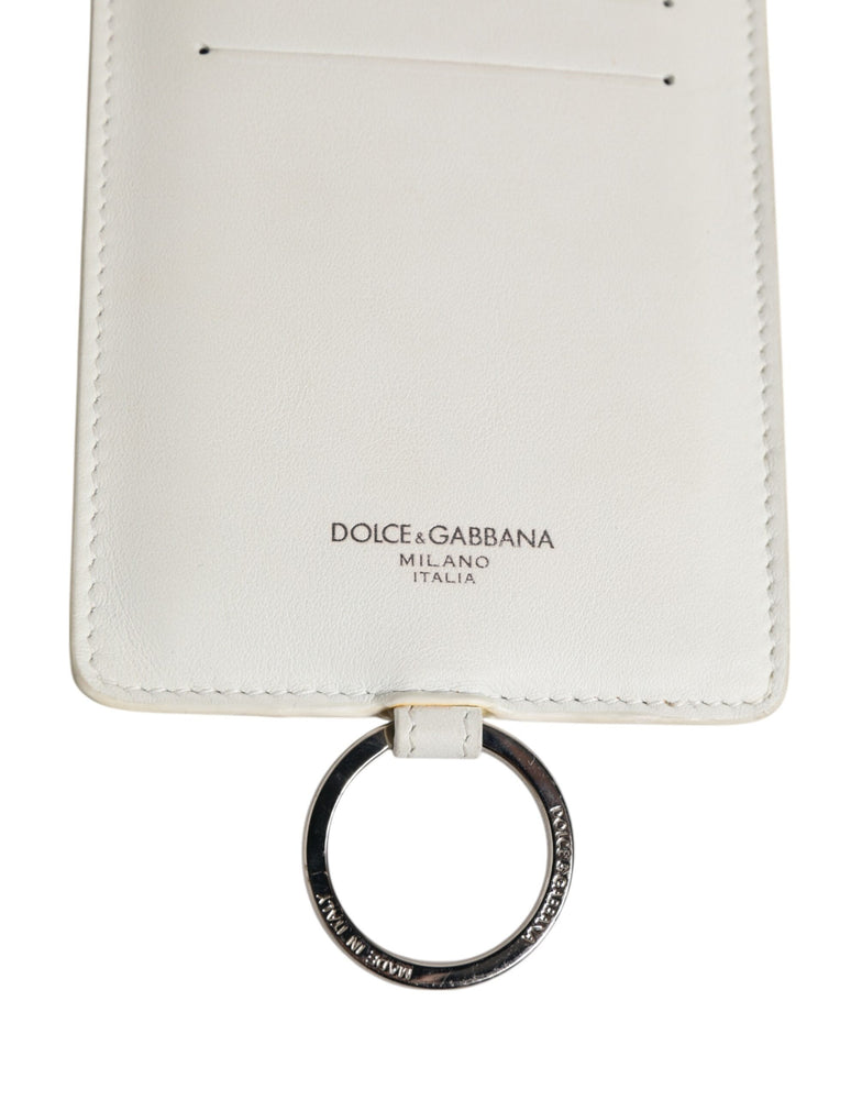 Dolce & Gabbana White Calf Leather Lanyard Logo Card Holder Men Wallet