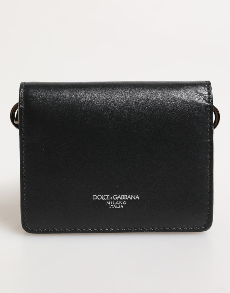 Dolce & Gabbana Black Leather DG Logo Bifold Card Holder Men Borse Wallet