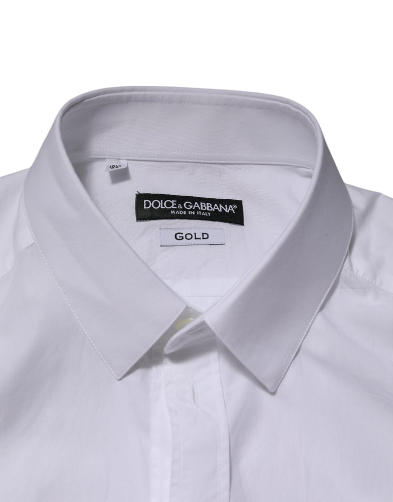 Dolce & Gabbana White Cotton GOLD Formal Men Longsleeves Shirt