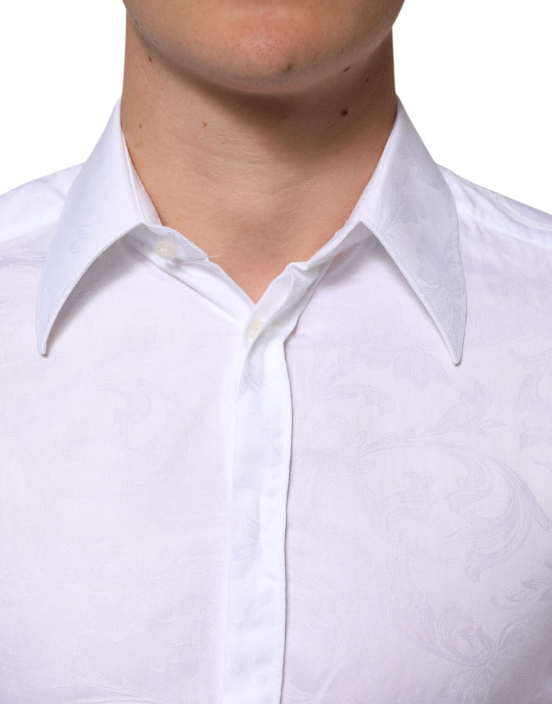 Dolce & Gabbana White Cotton MARTINI Paisley Jacquard Shirt