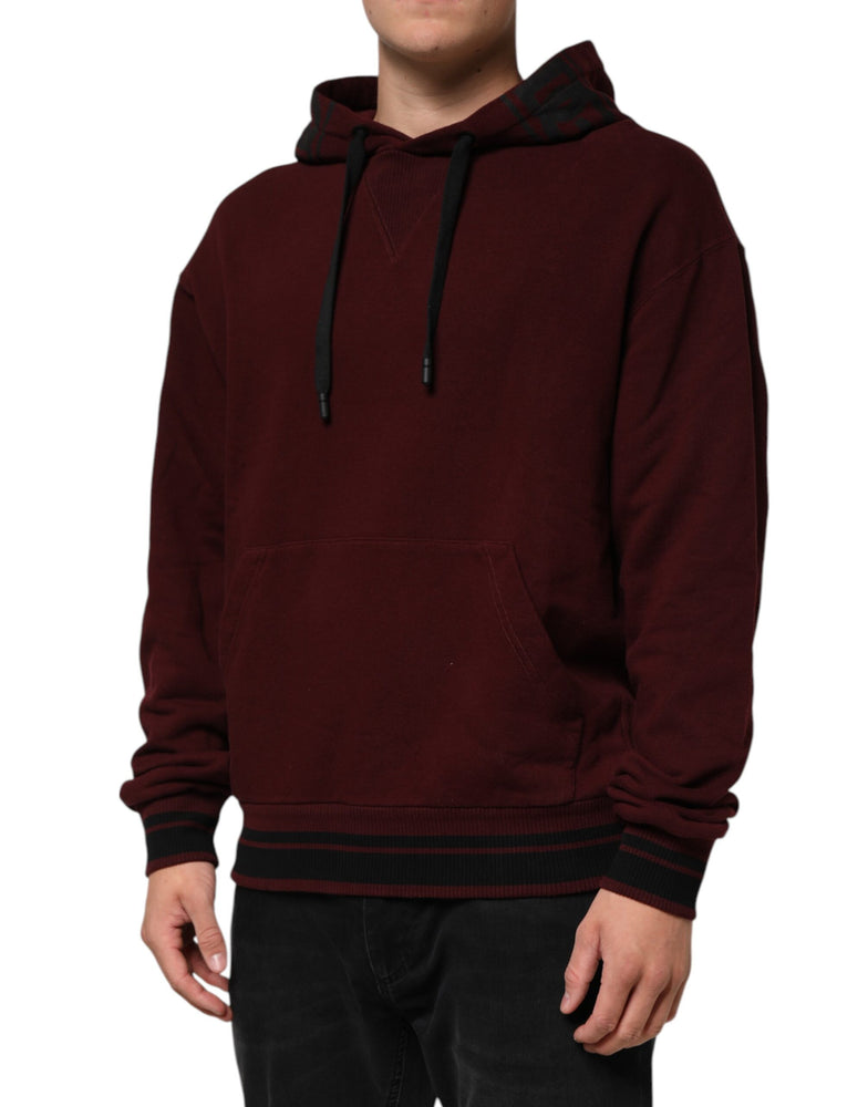 Dolce & Gabbana Burgundy Cotton Plaid Lined Men Hoodie Sweater