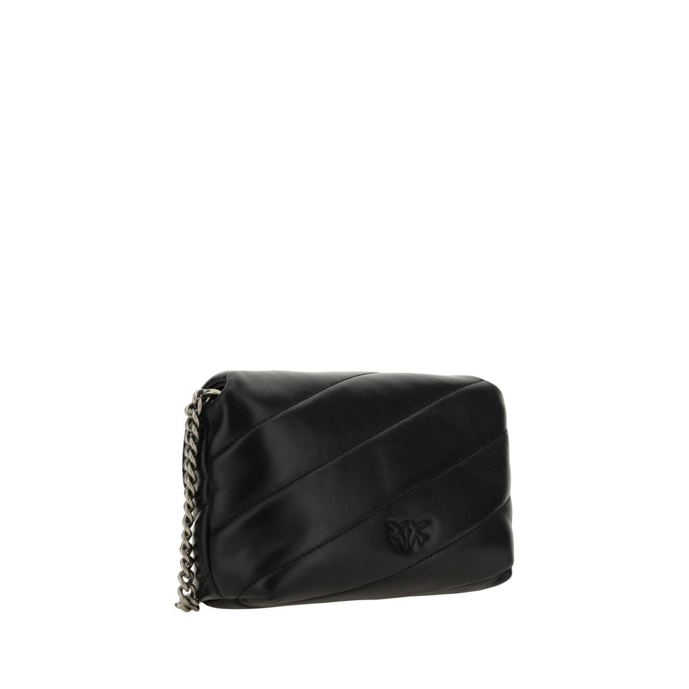 PINKO Black Calf Leather Bos Taurus Shoulder Bag
