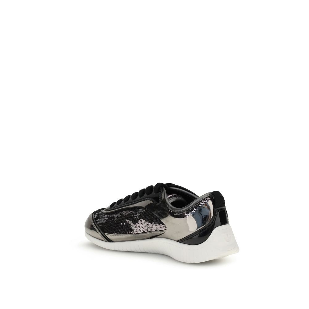 PINKO Silver Nylon Chunky Sneakers