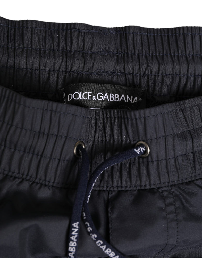 Dolce & Gabbana Black White Polyester Logo Elastic Waistband Swimwear