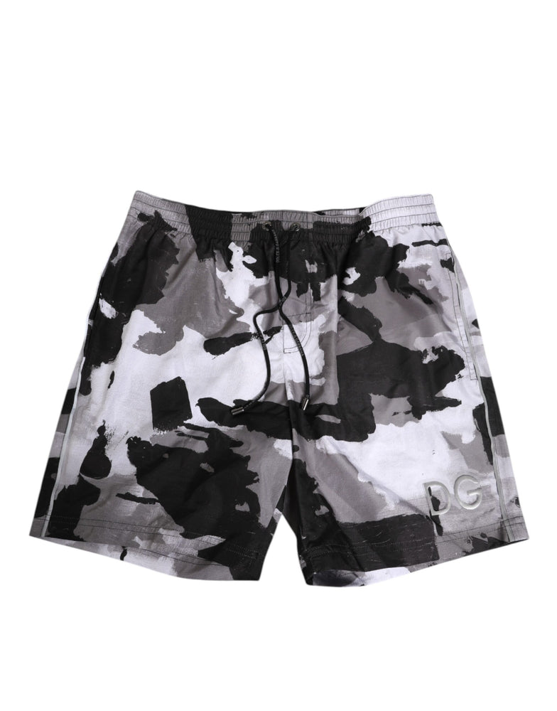 Dolce & Gabbana Black White Camouflage DG Logo Men Swimwear