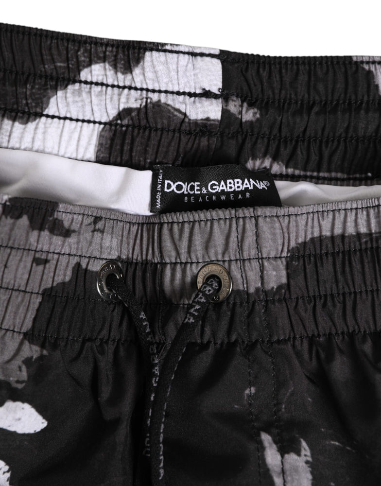 Dolce & Gabbana Black White Camouflage DG Logo Men Swimwear
