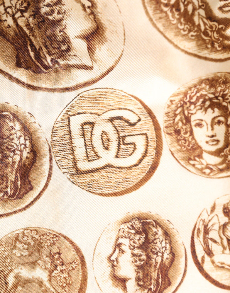 Dolce & Gabbana Brown Ancient Coin Print Silk Shorts Swimwear