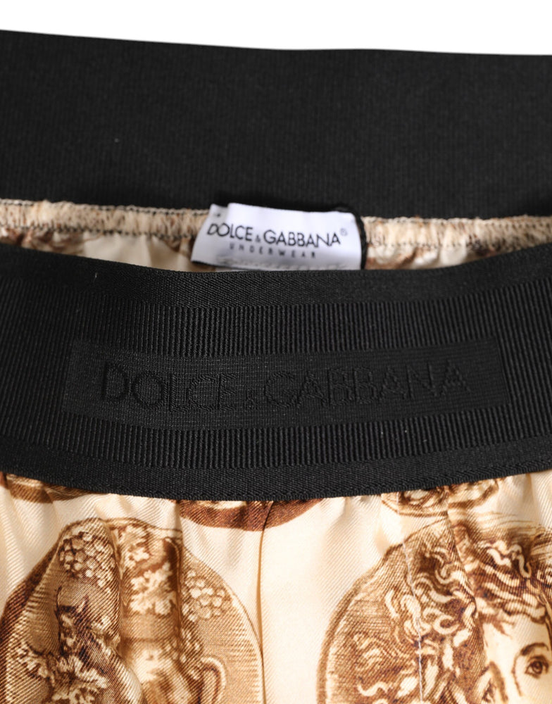 Dolce & Gabbana Brown Ancient Coin Print Silk Shorts Swimwear