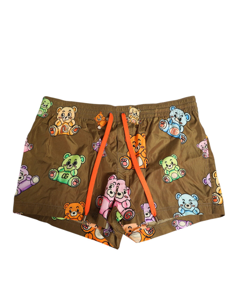 Dolce & Gabbana Brown Multicolor Teddy Bear Men Shorts Swimwear