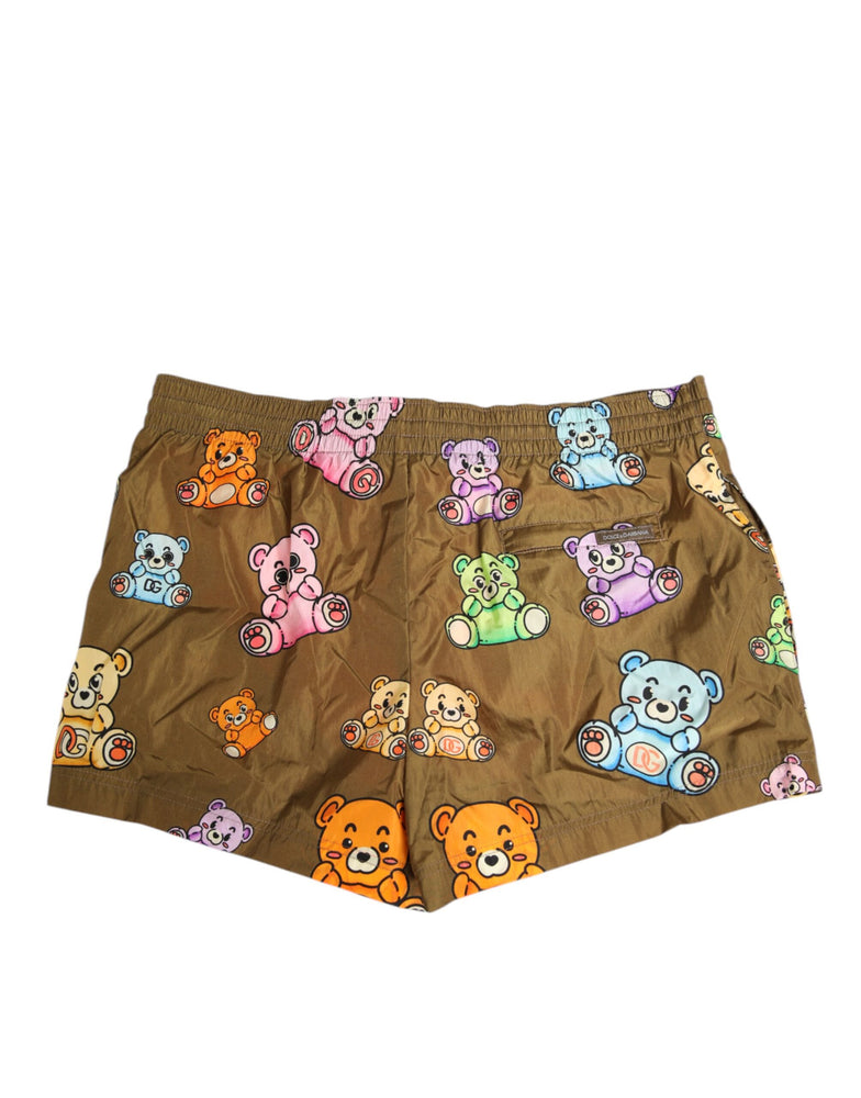Dolce & Gabbana Brown Multicolor Teddy Bear Men Shorts Swimwear