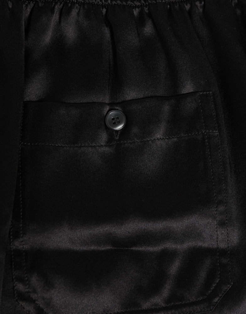 Dolce & Gabbana Black Silk Satin Elastic Men Boxer Short Swimwear