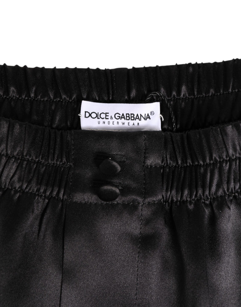 Dolce & Gabbana Black Silk Satin Elastic Men Boxer Short Swimwear