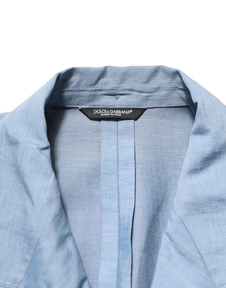 Dolce & Gabbana Light Blue Linen Double Breasted Men Jacket Blazer