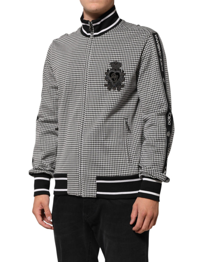 Dolce & Gabbana Black White Houndstooth Wool Crest Jacket Sweater