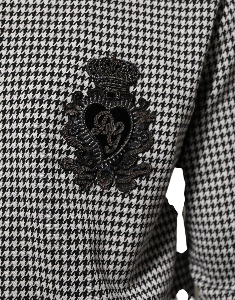 Dolce & Gabbana Black White Houndstooth Wool Crest Jacket Sweater