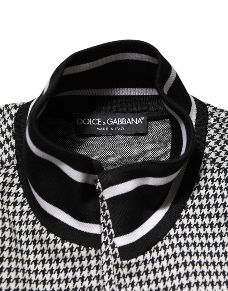 Dolce & Gabbana Black White Houndstooth Wool Crest Jacket Sweater