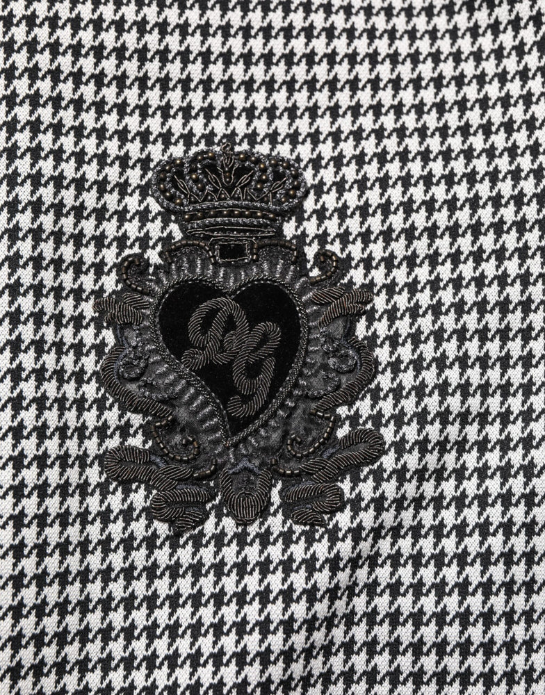 Dolce & Gabbana Black White Houndstooth Wool Crest Jacket Sweater
