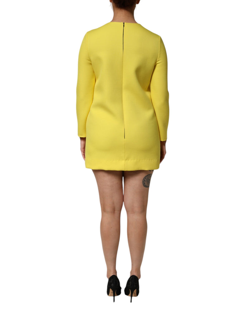 Dolce & Gabbana Yellow Viscose Acetate Mini Long Sleeve Dress