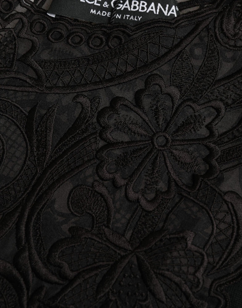 Dolce & Gabbana Black Silk Lace Trim Long Sleeves Blouse Top